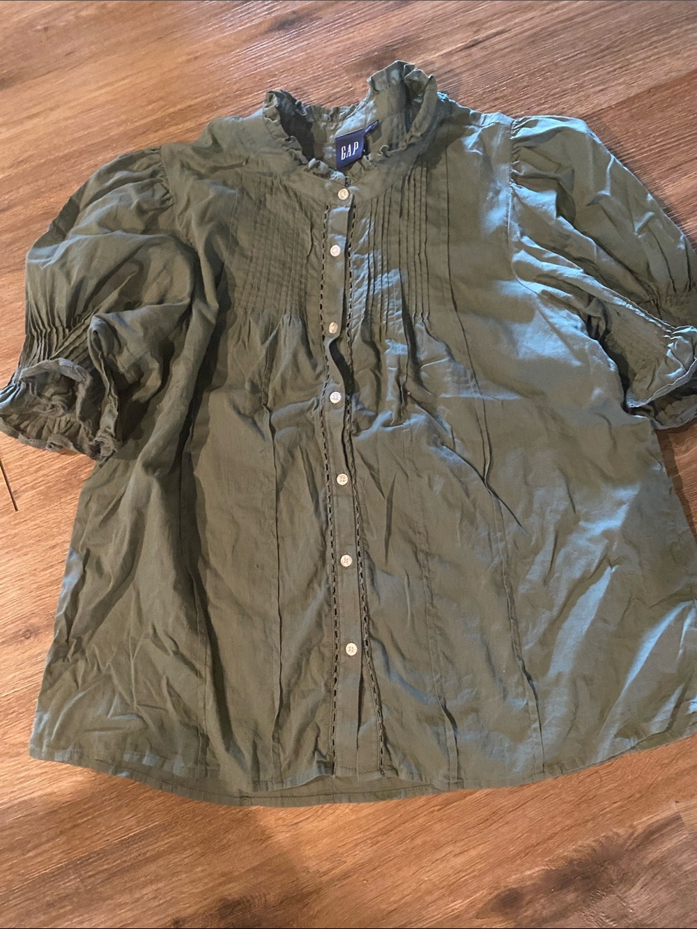 Gap 100% cotton green button down blouse shirt top L large NEW shirt sleeve
